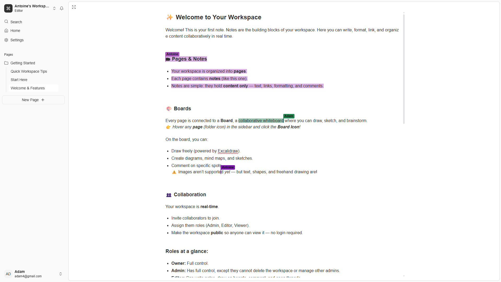 Screenshot of a Weavr workspace showing notes next to a live board