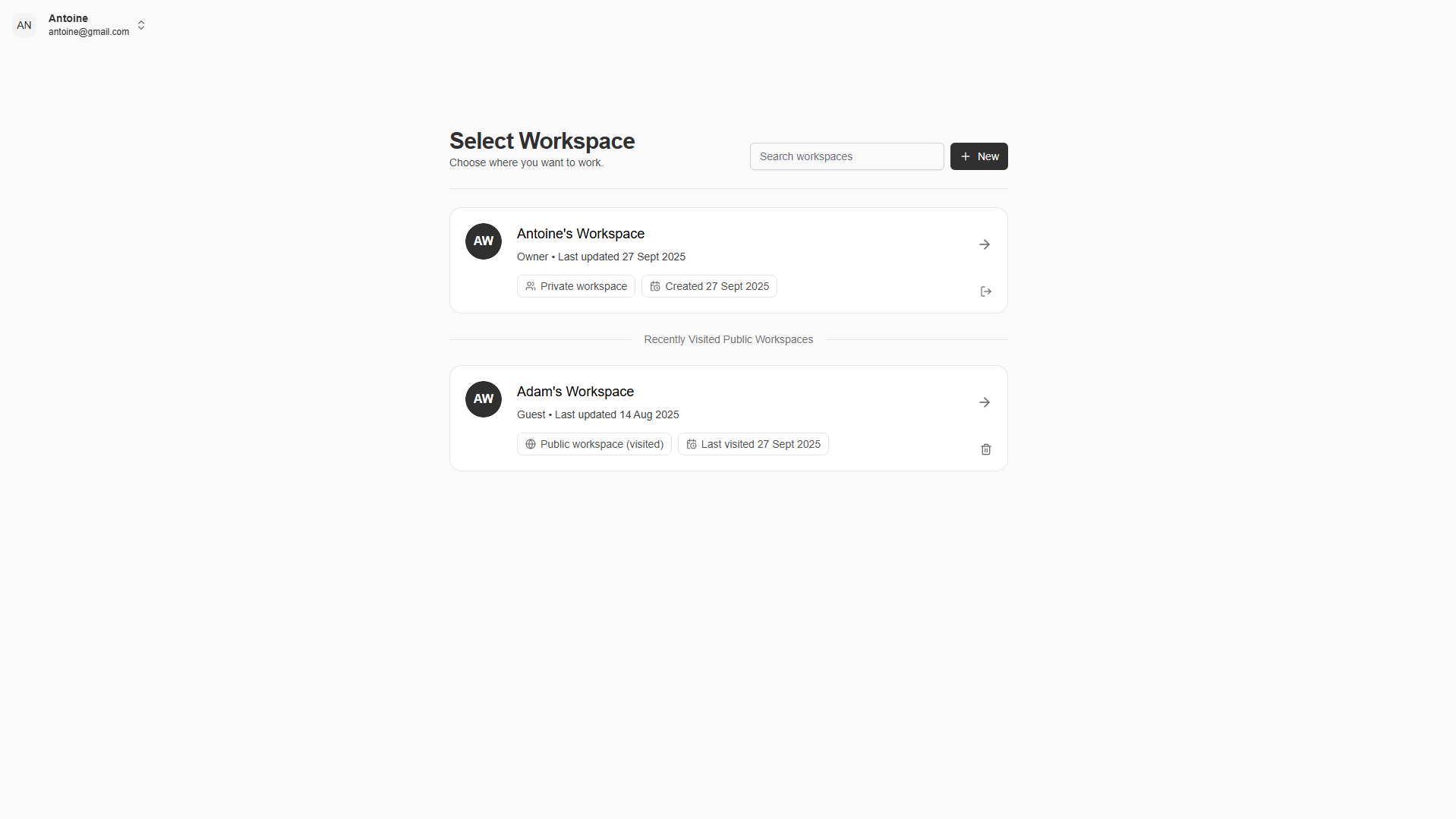 Public workspace page with a share link modal